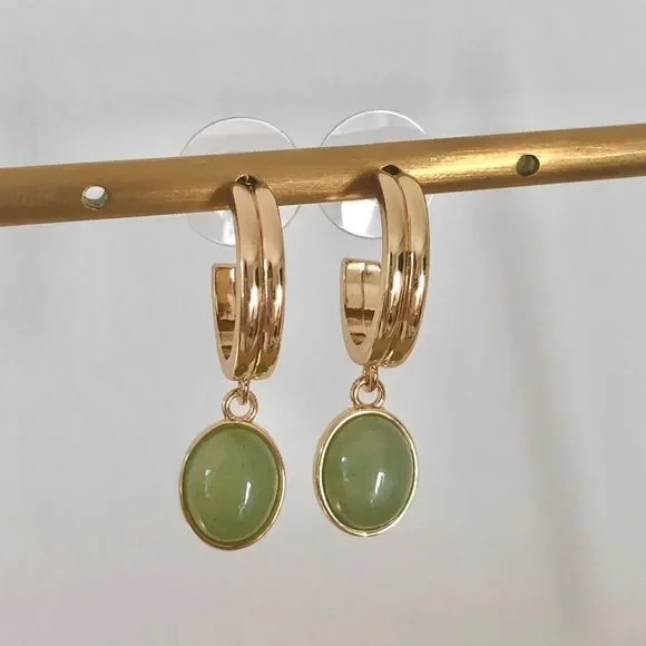 18K Gold Plated Natural Averturine Drop Earrings - Picture 4 of 10